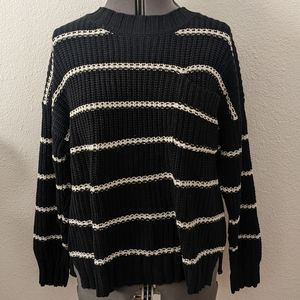 AEO Black And White Woven Striped Sweater